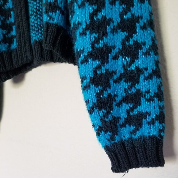 Zara‎ Houndstooth Chunky Blue Black Open Front Cardigan L Slouchy Preppy Casual - Picture 8 of 16